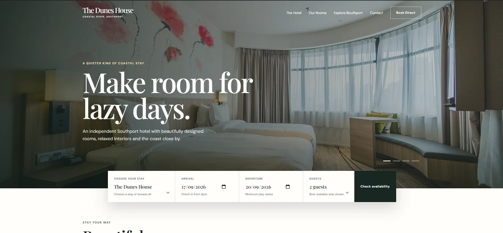 The Dunes House hotel demonstration website by Dream Web Design
