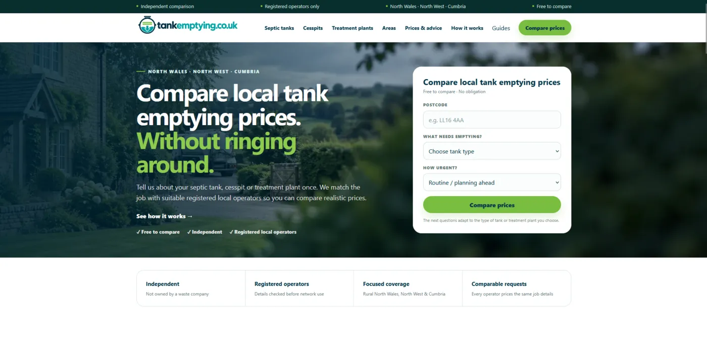 Tank Emptying comparison website
